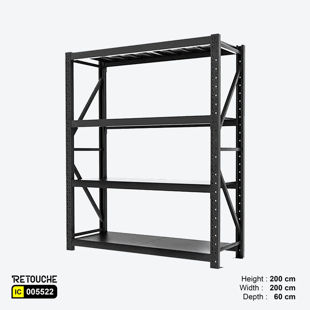 Storage Shelving Rack, 4 Adjustable Tiers, Metal, Black Color, Medium-Duty Shelving Systems