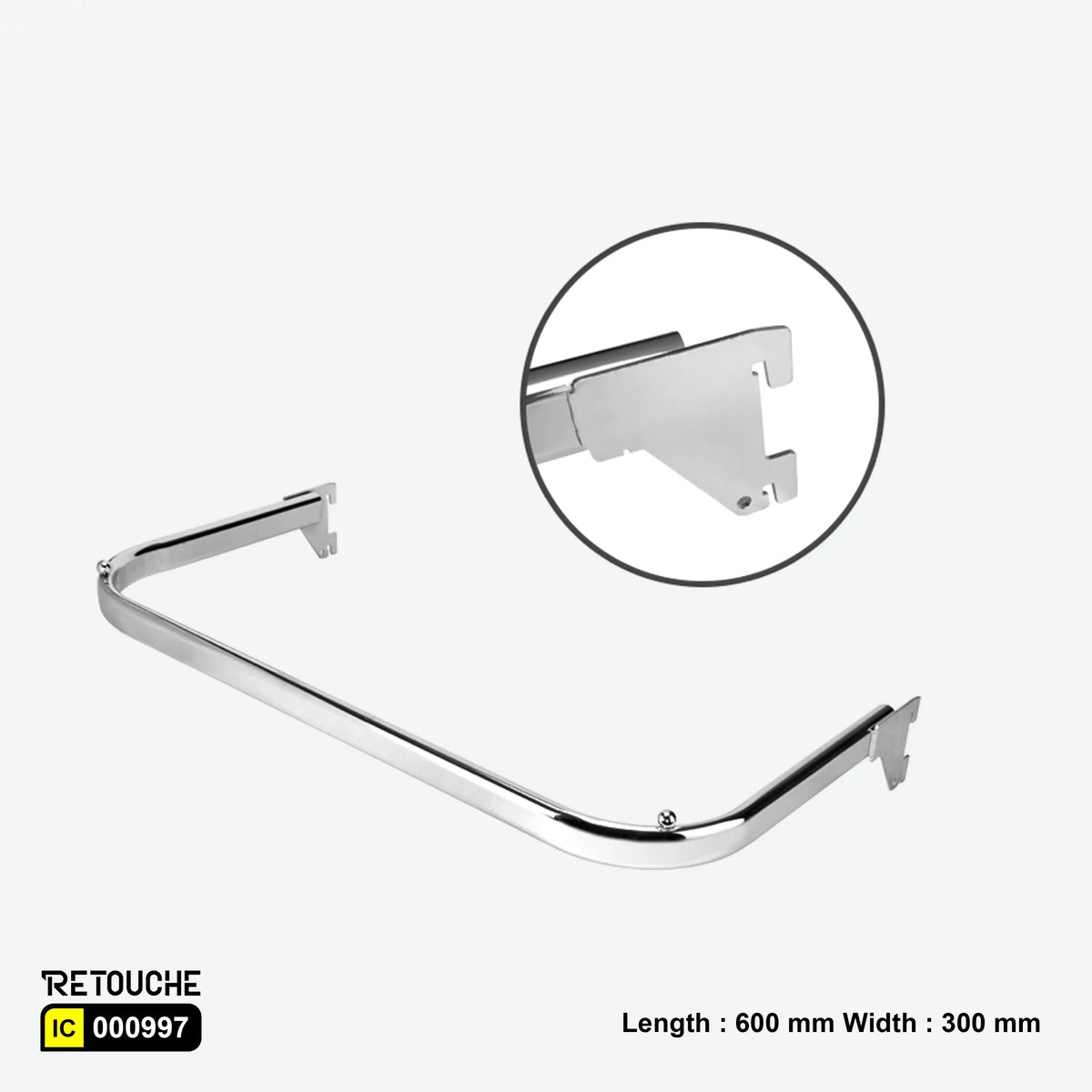 U Bar 60cm/30cm for Upright System, with 2 Beads, Metal, Chrome Variant Systems