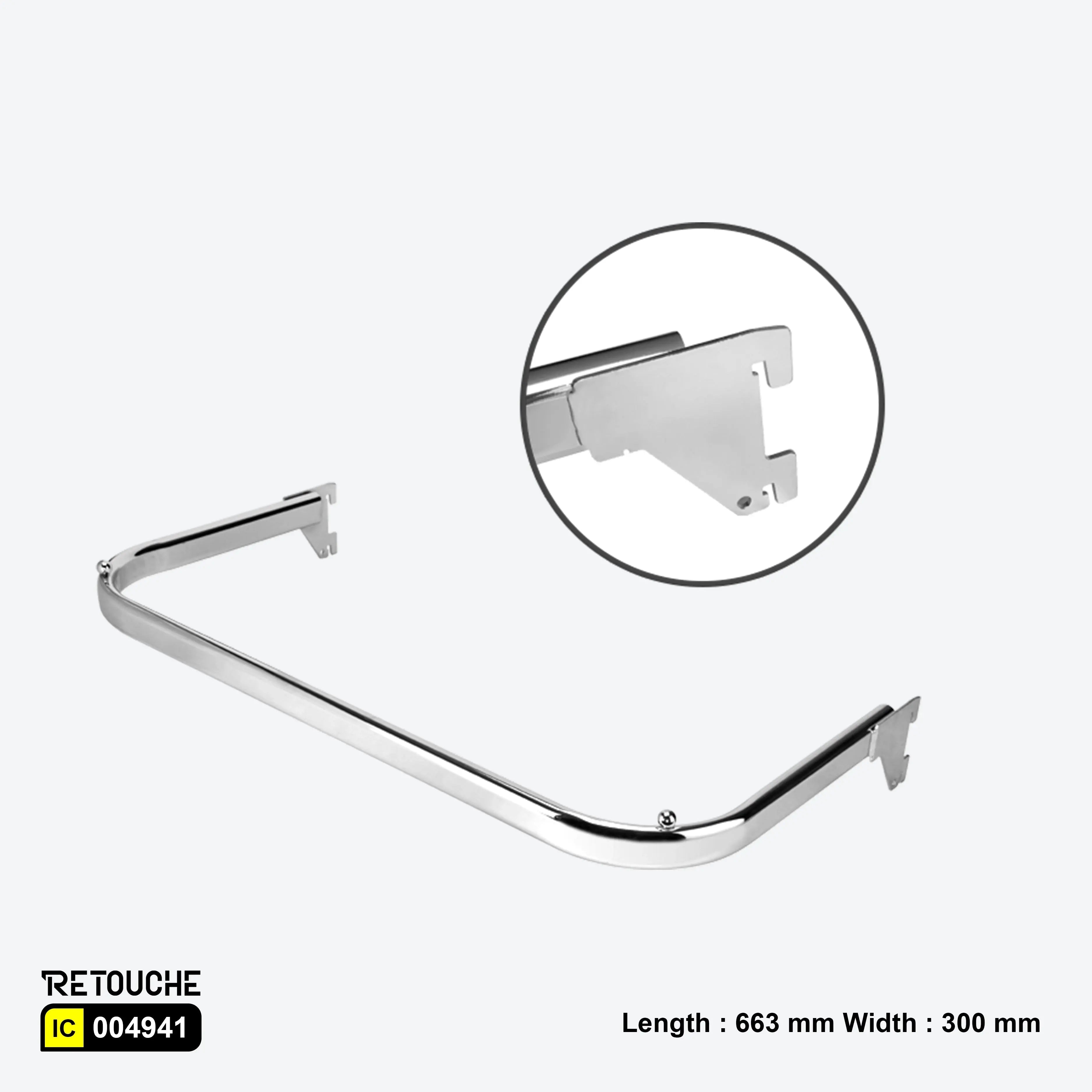 U Bar 60cm/30cm for Upright System, with 2 Beads, Metal, Chrome Variant Systems