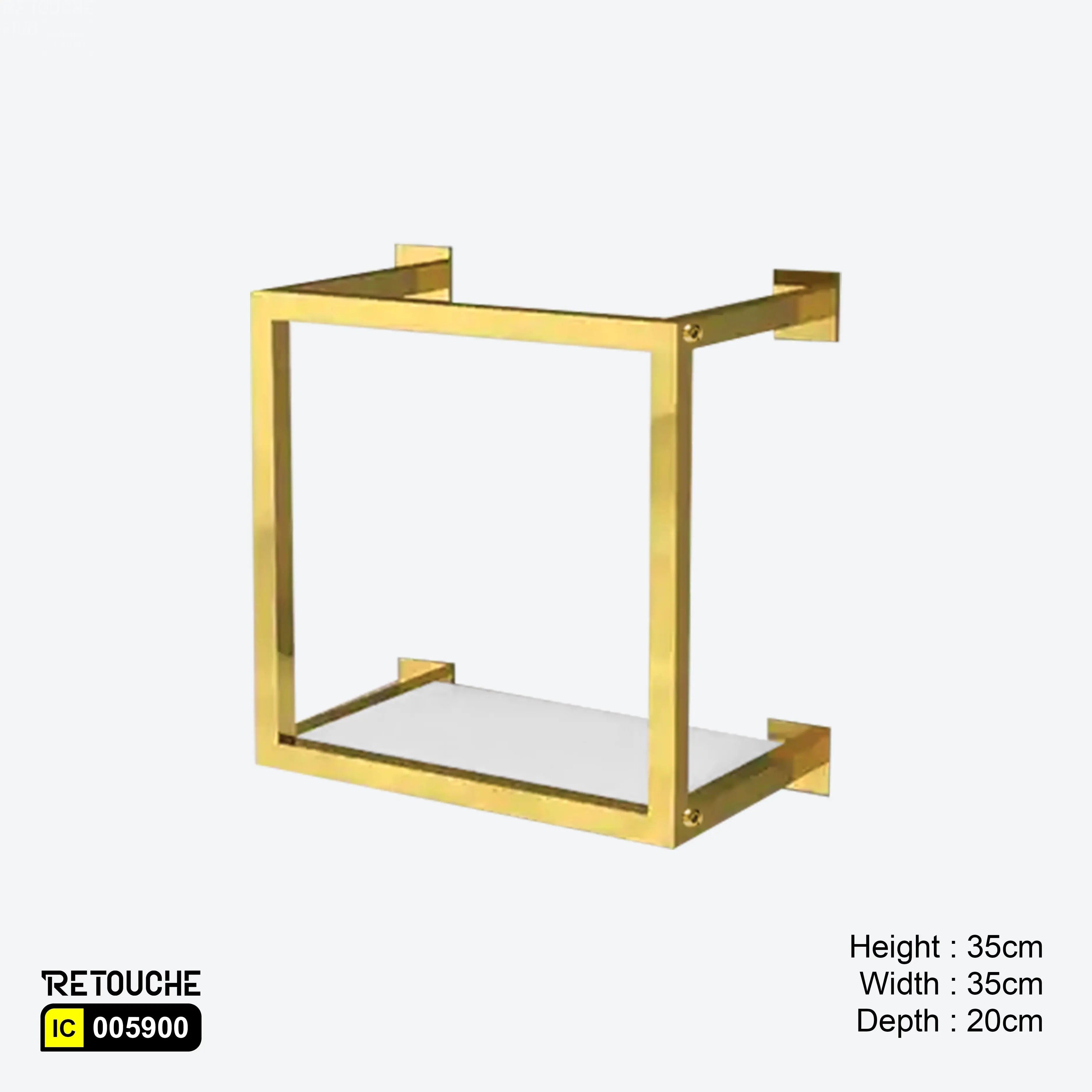 Wall-Mounted Display Shelf, Metal, Gold Stainless Steel with White MDF Shelf Displays & Showcases