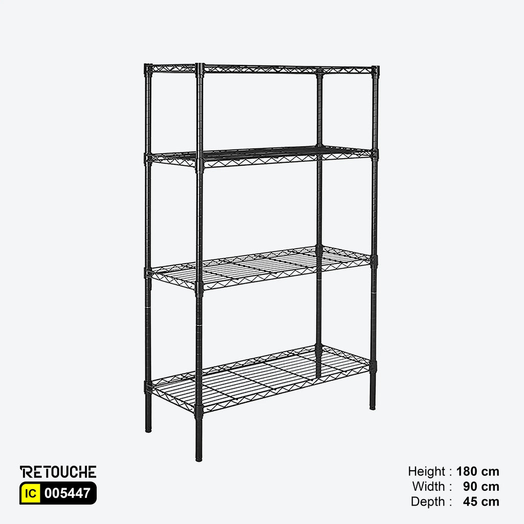 Wire Shelving Rack, 4-Tier, Carbon Steel, Black Epoxy Coated Shelving Systems