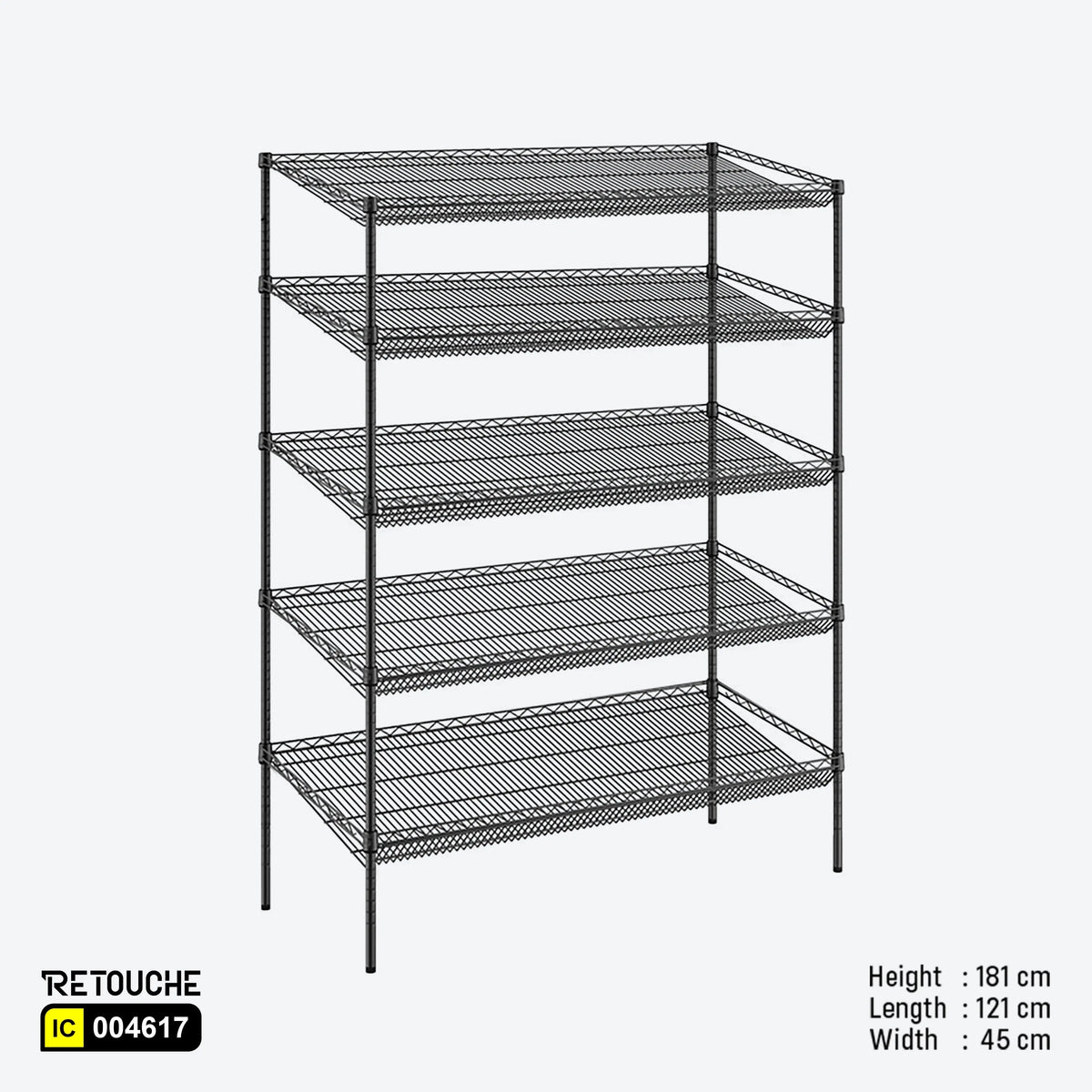 Wire Shelf Rack System Wire Shelving Rack, 5 Slanted Tiers, Carbon Steel, Black Epoxy Coated ...