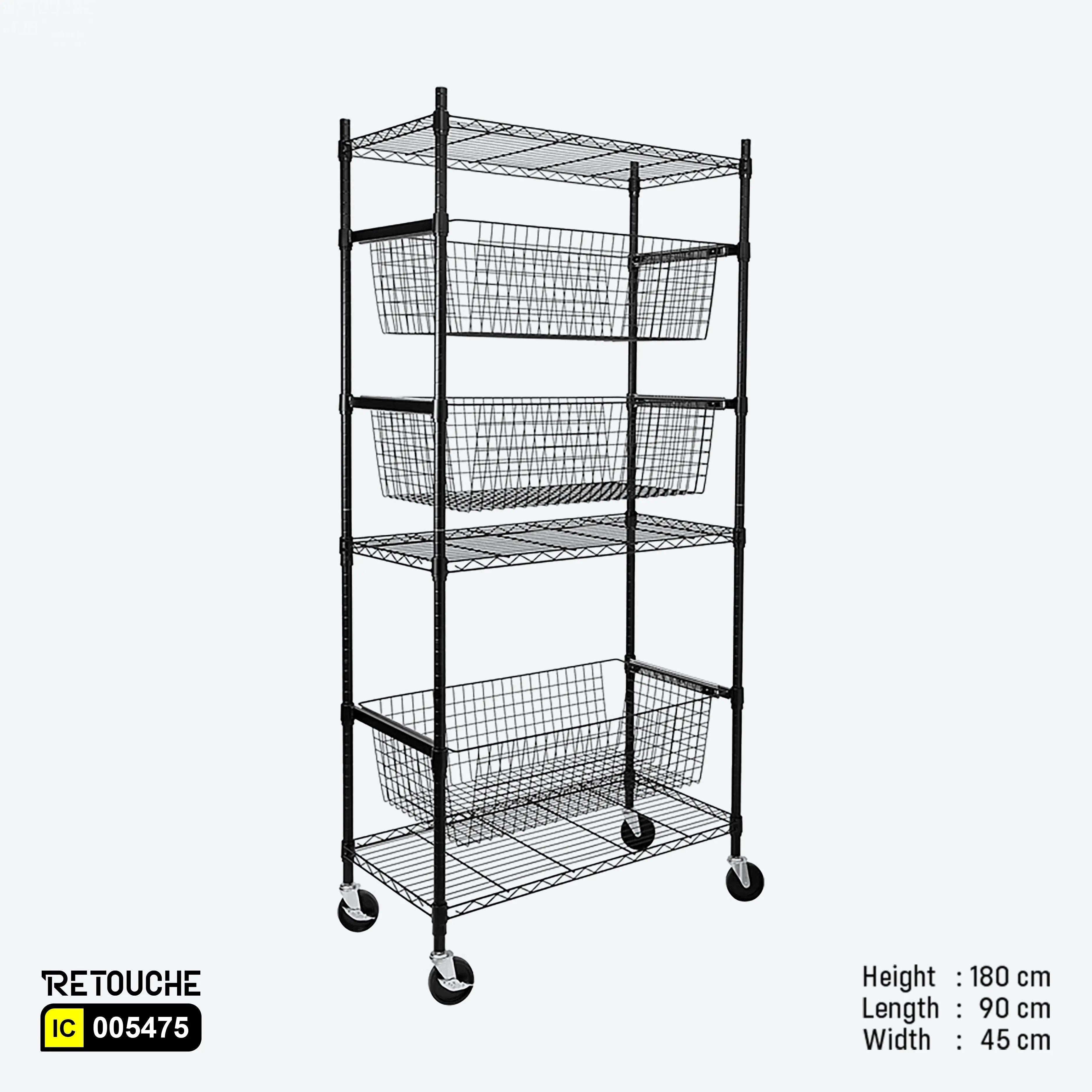 Wire Shelving Rack, 6-Tier with Wheels, Metal, Black Epoxy Coated ...