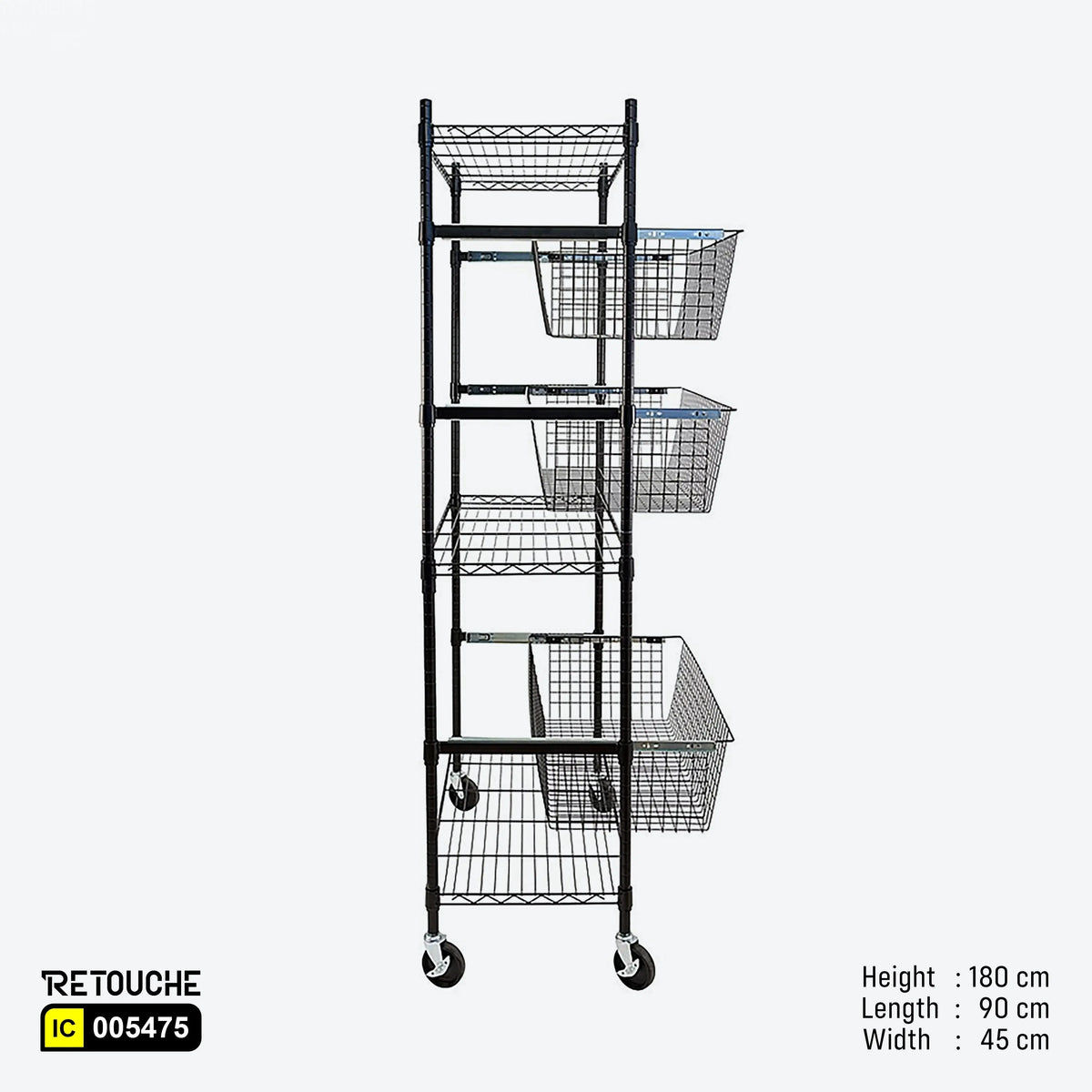 Wire Step Storage Rack Wire Shelving Rack, 6-Tier with Wheels, Metal, Black Epoxy Coated ...