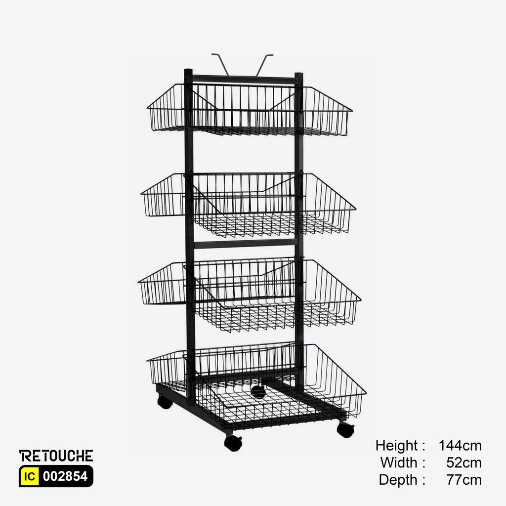 Wire Storage Baskets Stand, Double Side, 8 Baskets with Wheels Shelving Systems