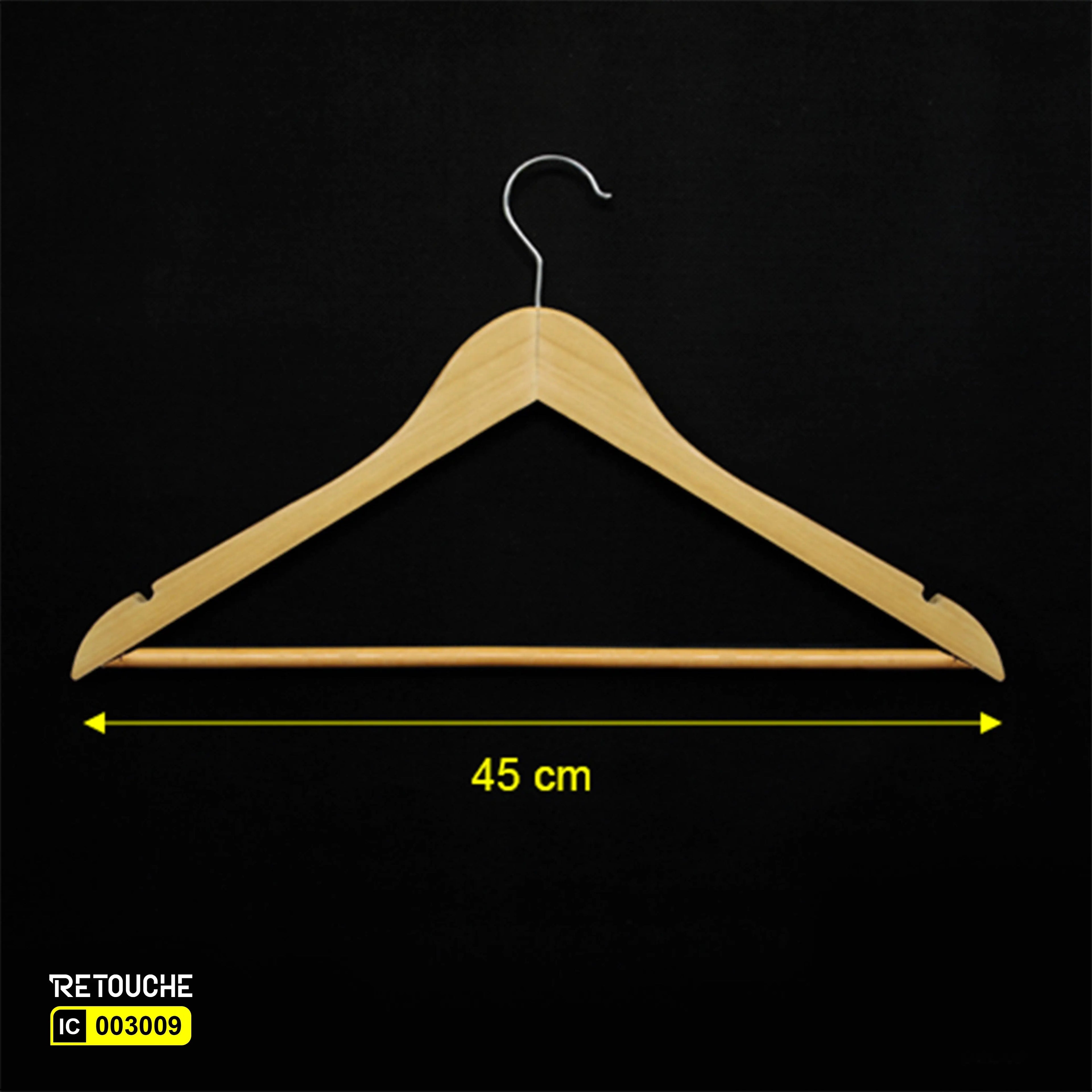 Wooden Hanger w/Bar 45cms. w/o.rubber (JH-6632C Nat.) Clothes Hangers